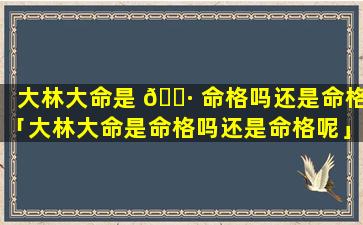 大林大命是 🌷 命格吗还是命格「大林大命是命格吗还是命格呢」